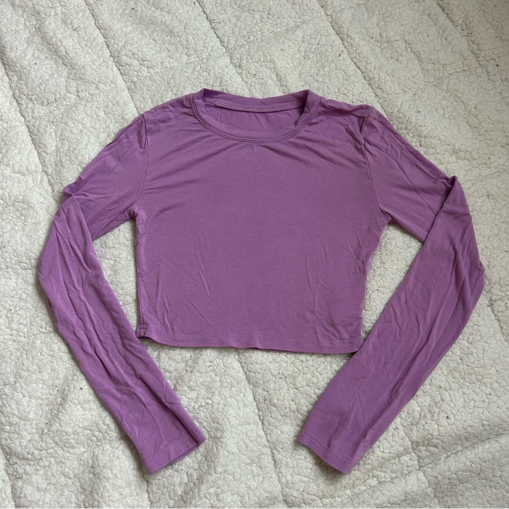 Purple Long Sleeve Fitted Crop T-Shirt